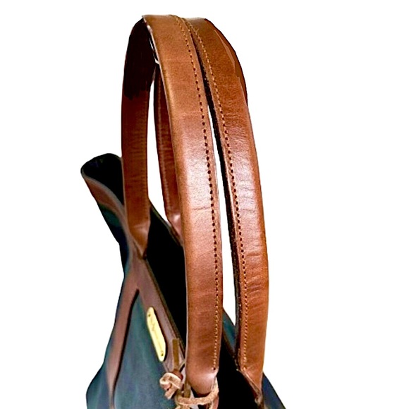 RALPH LAUREN BlackWatch Plaid Coated Canvas Brown Leather Top Zip Oversized Bag - Picture 5 of 16